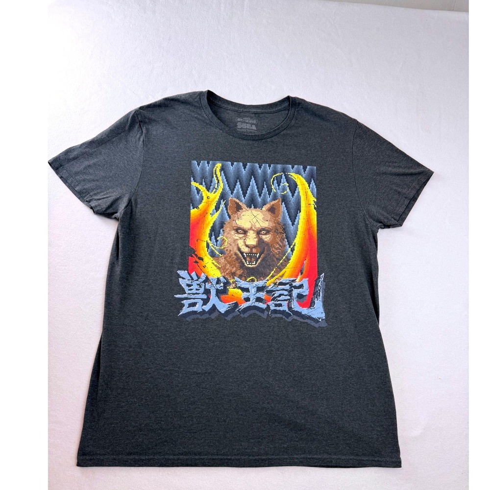 SEGA Pixel Art Wolf Graphic T-Shirt Gray Short Sleeve Adult Size Large